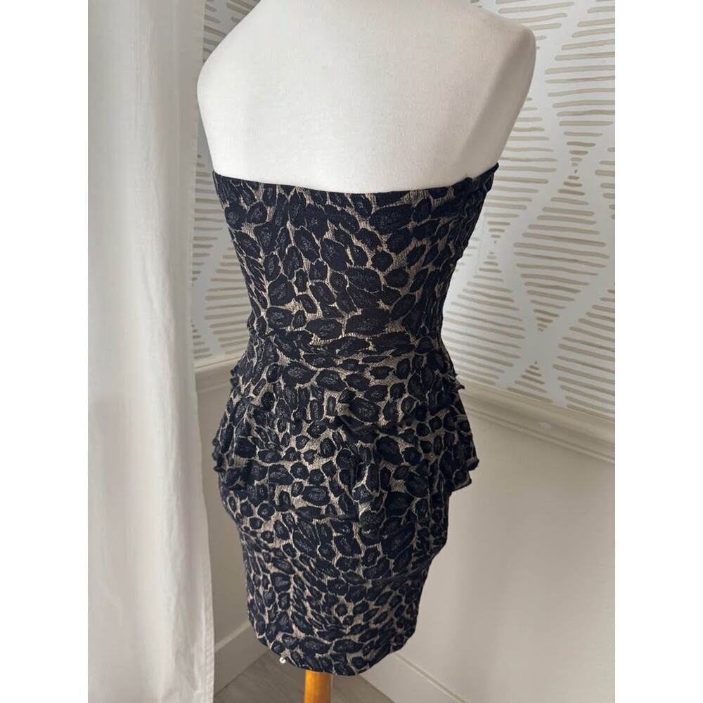 Shasa Women’s Medium Y2K Peplum Glitter Leopard Strapless Mini Dress - Picture 6 of 8